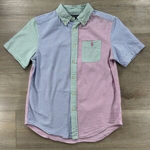Polo Ralph Lauren Boys Youth M(10-12)  Colorblock Seersucker S/S Button Down
